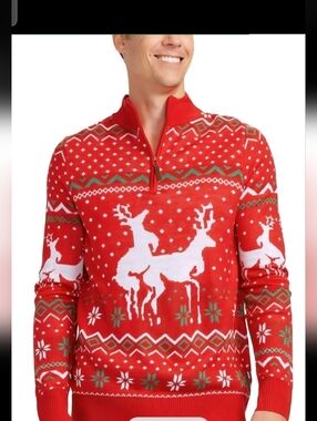 EUC Tipsy Elves Men's Size Large Red Naughty Reindeer Ugly Christmas Sweater
